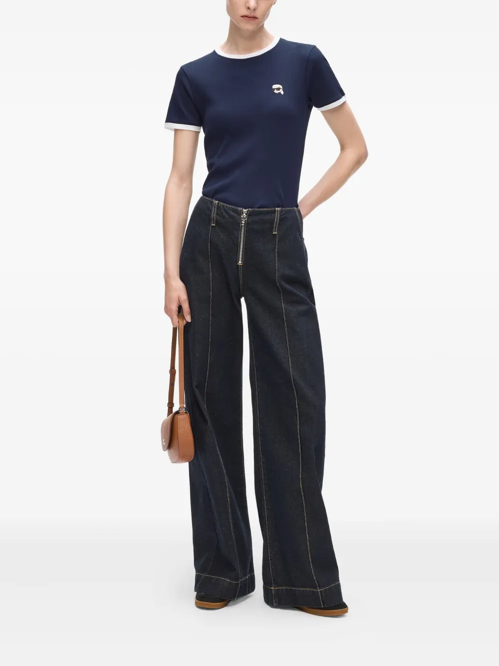 Karl Lagerfeld Geribbeld T-shirt met Ikon-patch Blauw