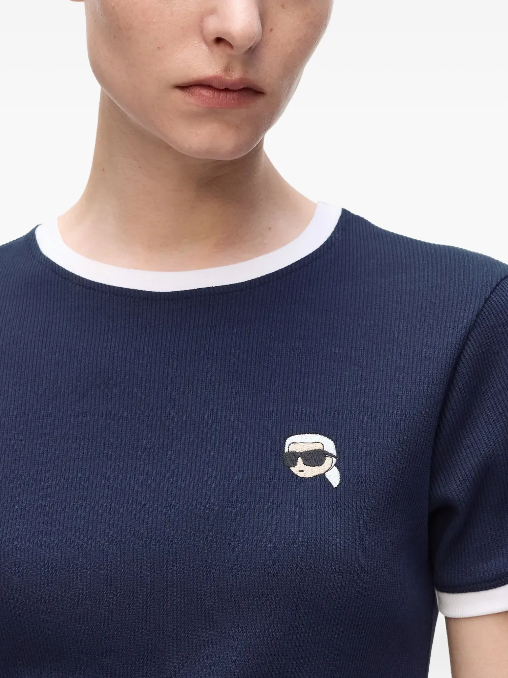 Karl Lagerfeld Geribbeld T-shirt met Ikon-patch Blauw
