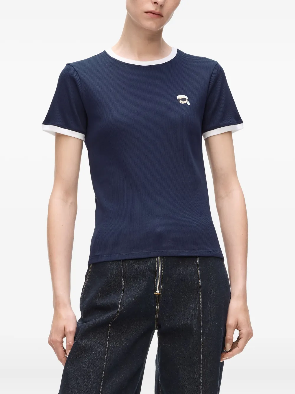 Karl Lagerfeld Geribbeld T-shirt met Ikon-patch Blauw