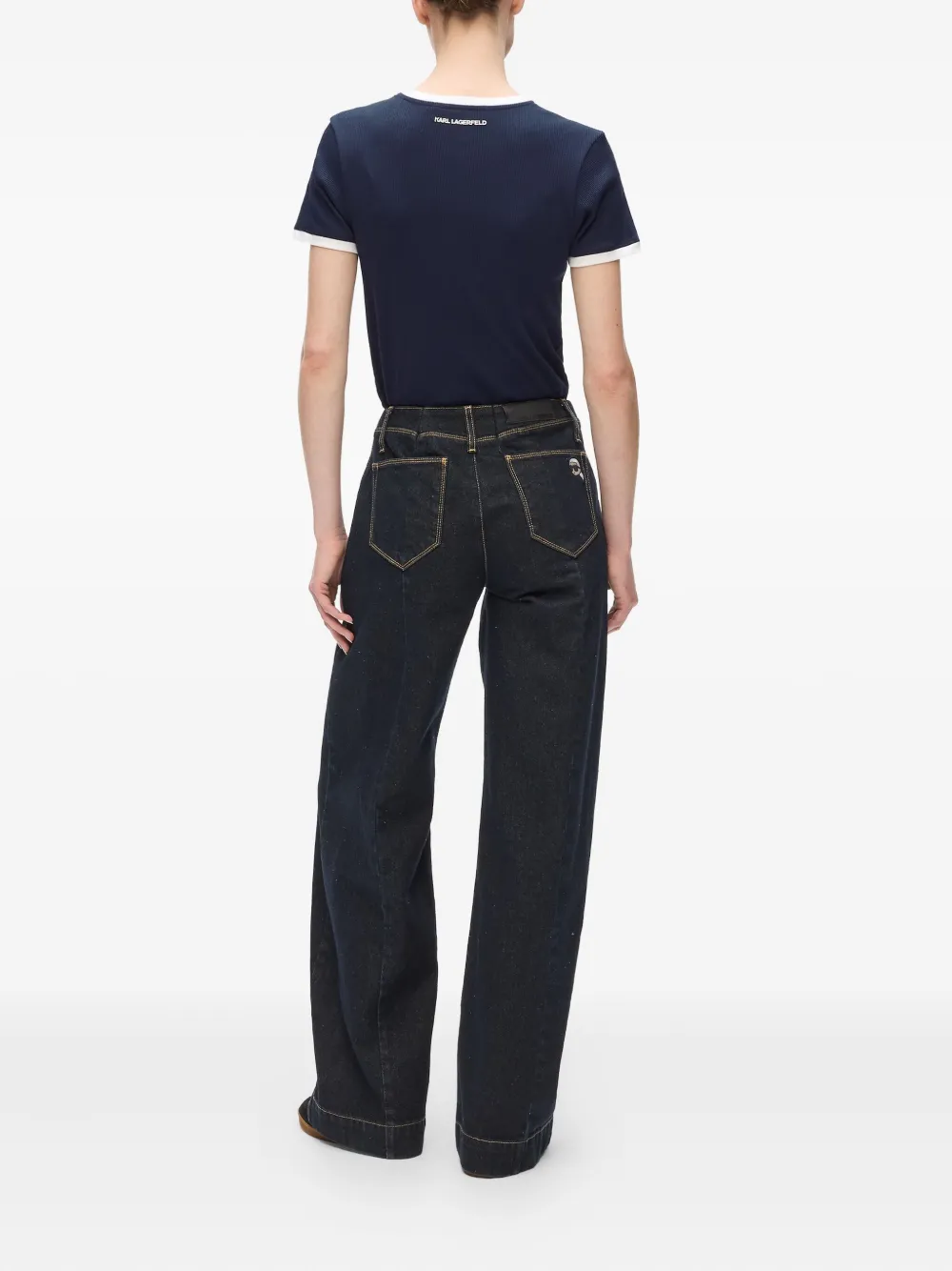 Karl Lagerfeld Geribbeld T-shirt met Ikon-patch Blauw