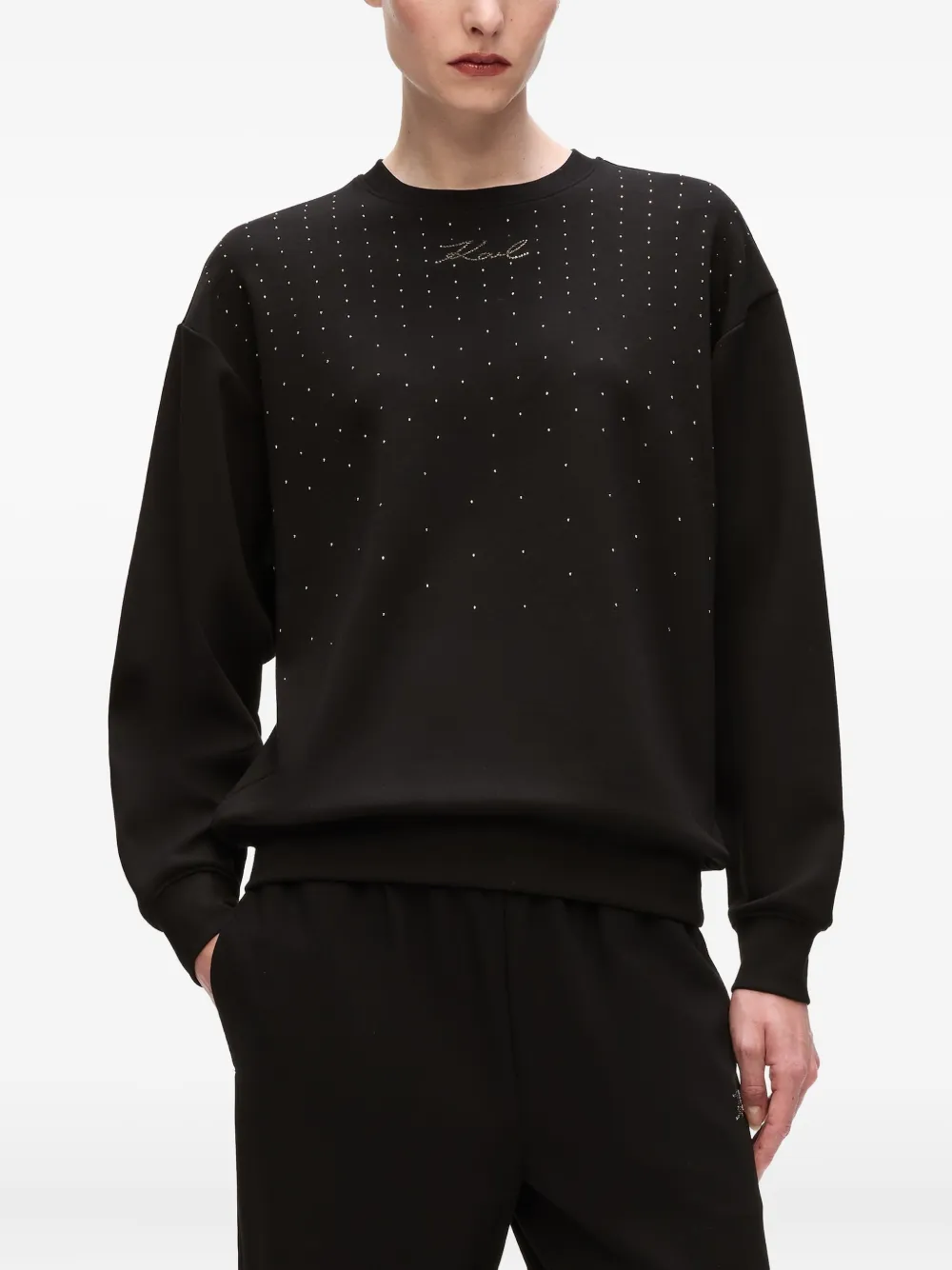 Karl Lagerfeld Sweater met logo van stras Zwart