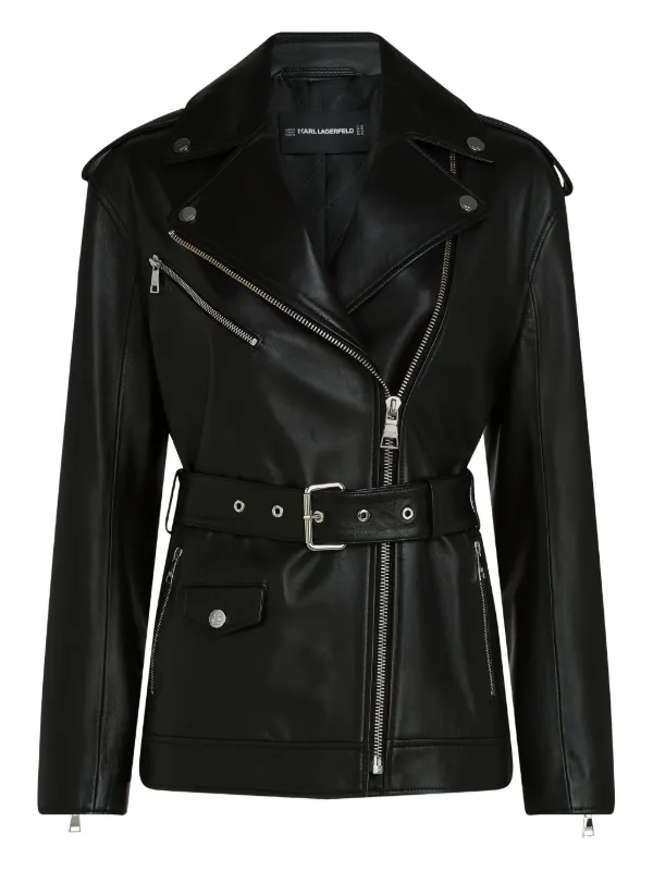 ジャケット・アウター Karl Lagerfeld Leather Riders LEATHER BIKER JACKET | Black | Men | KARL LAGERFELD
