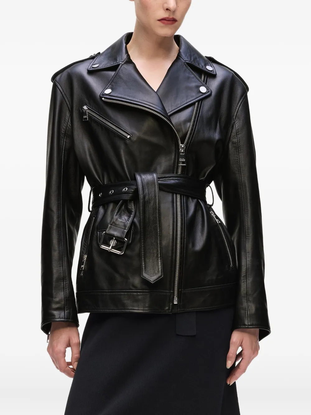 Karl Lagerfeld Leren bikerjack Zwart