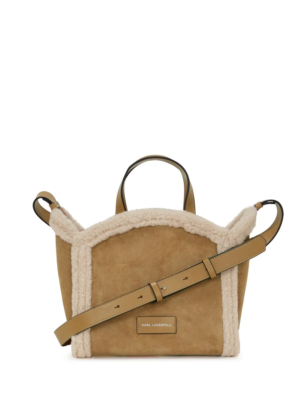 Karl Lagerfeld Small K/circle Shearling Tote Bag In Brown