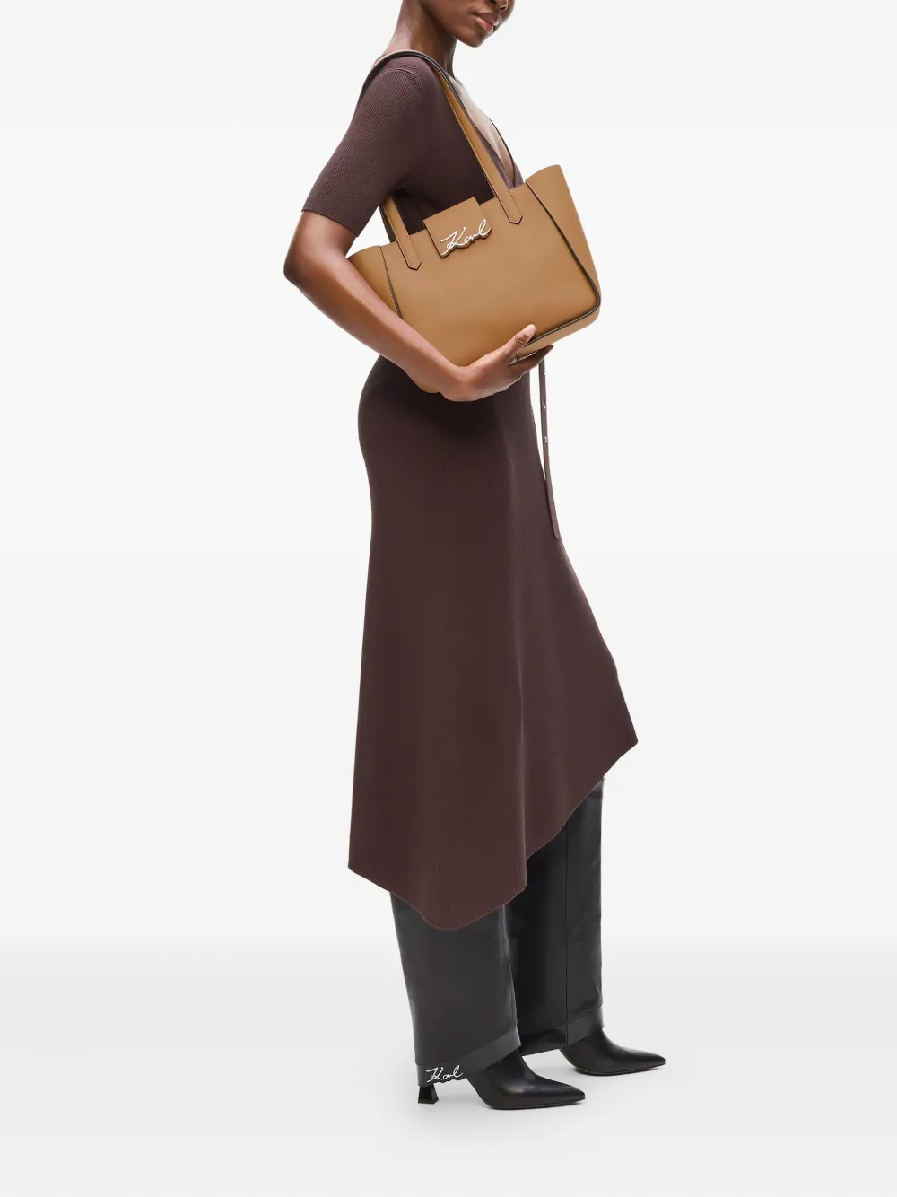 Karl Lagerfeld K Signature kleine leren shopper Bruin