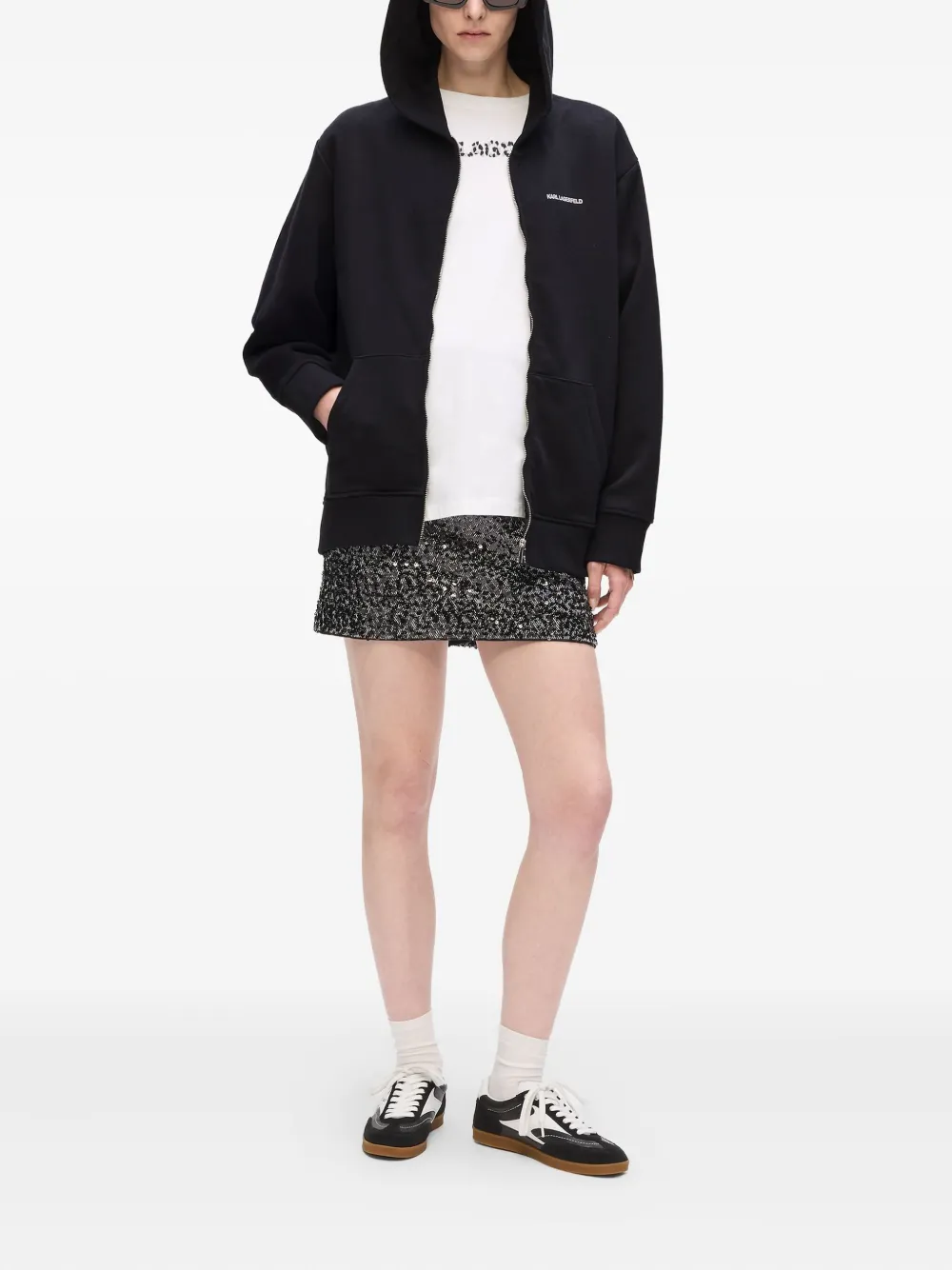 Karl Lagerfeld Hoodie met luipaardprint en rits - Zwart