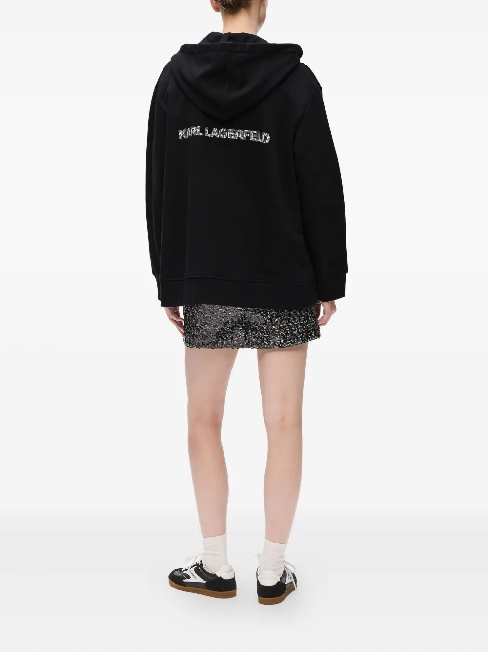 Karl Lagerfeld Hoodie met luipaardprint en rits Zwart