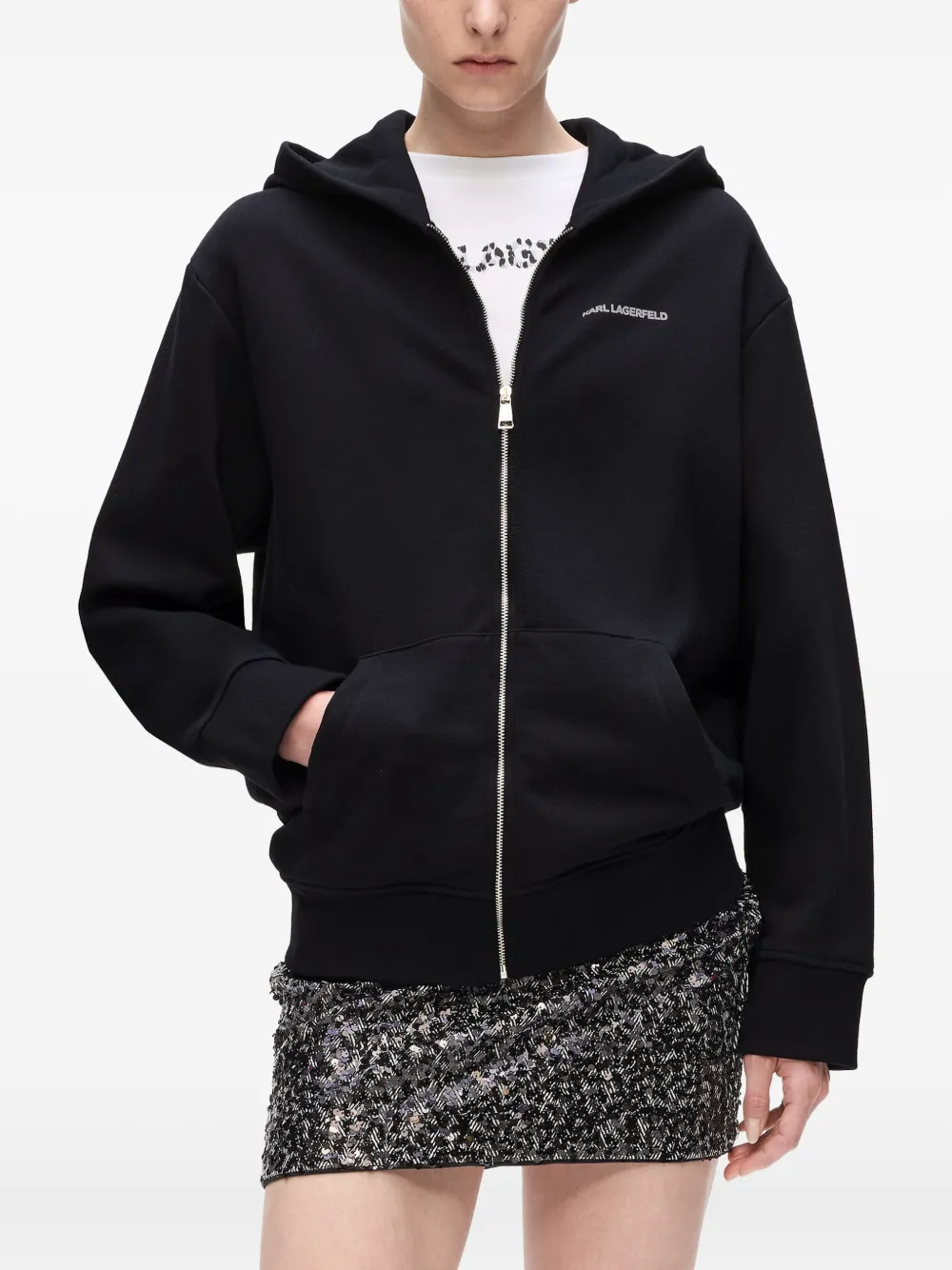 Karl Lagerfeld Hoodie met luipaardprint en rits Zwart