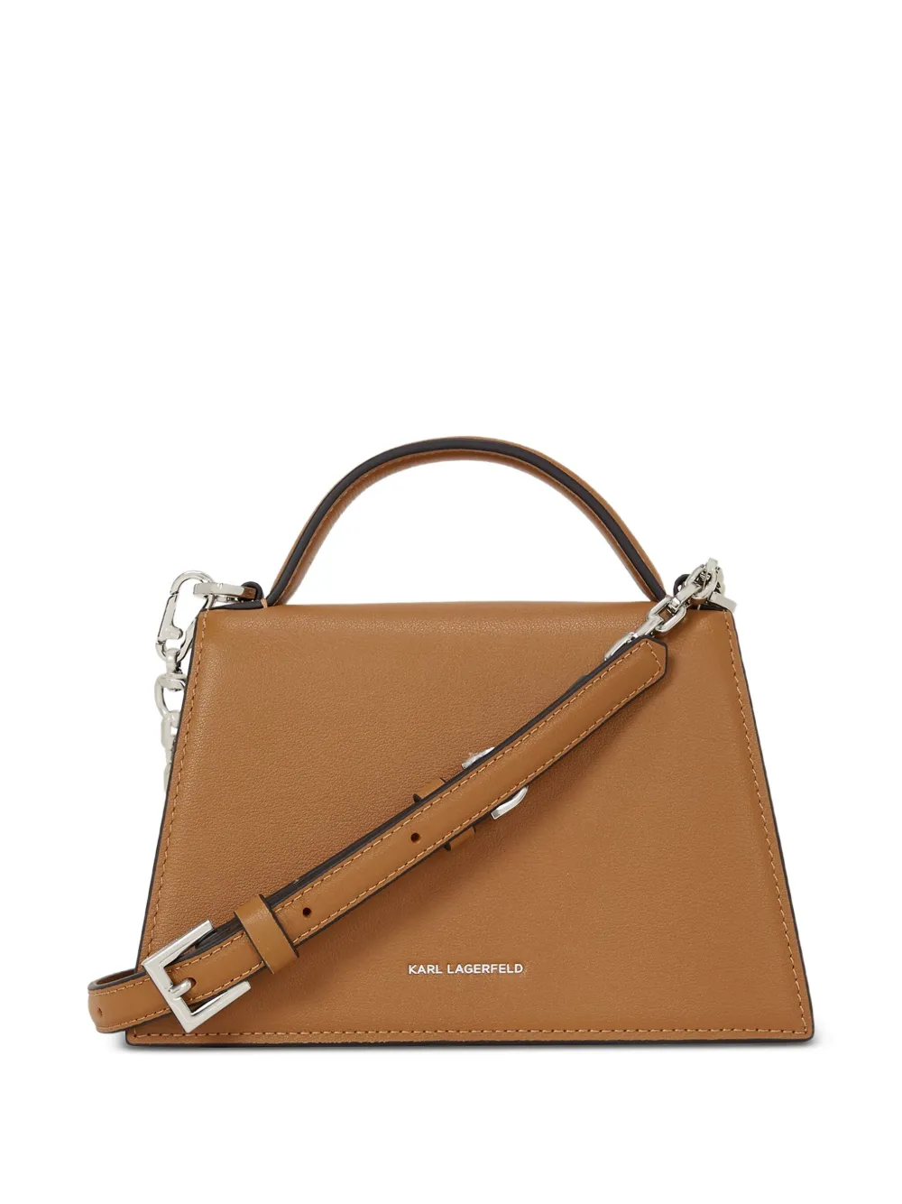 Karl Lagerfeld Small Signature-logo Leather Crossbody Bag In Brown