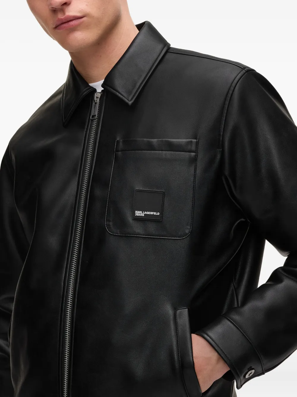 Karl Lagerfeld Jeans Shirtjack met opgestikte zak en ritssluiting Zwart