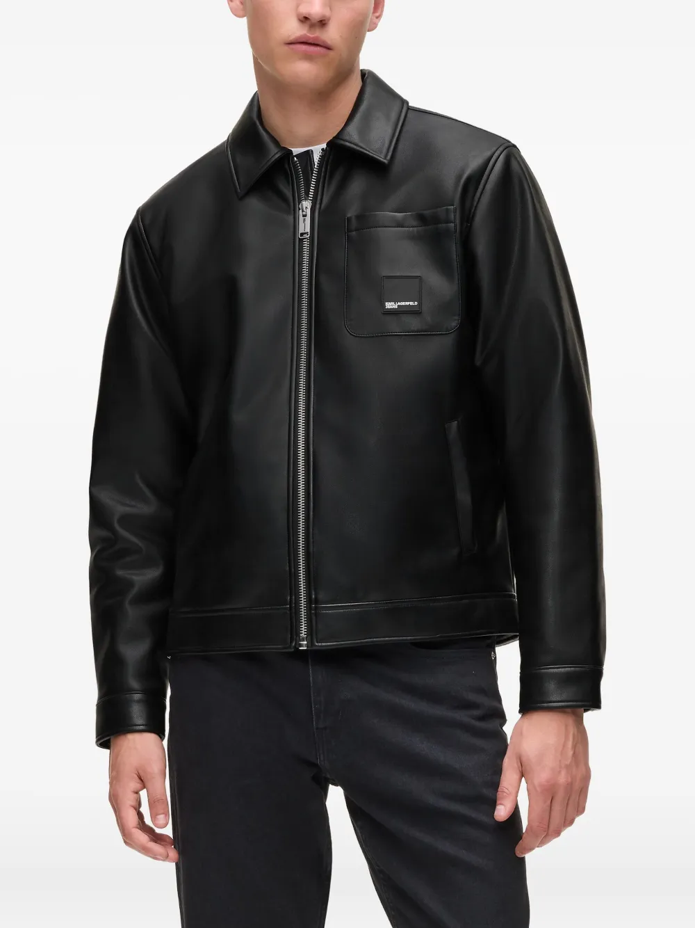 Karl Lagerfeld Jeans Shirtjack met opgestikte zak en ritssluiting Zwart
