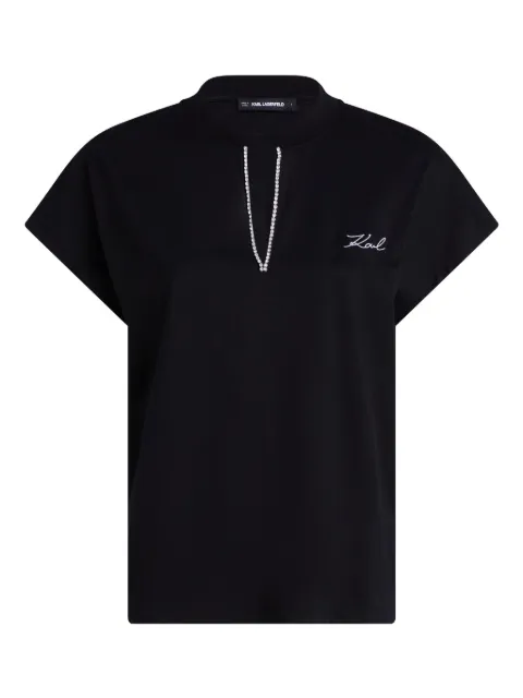 Karl Lagerfeld embellished keyhole-neck T-shirt