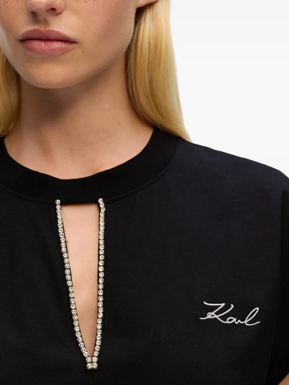 Karl Lagerfeld T-shirt verfraaid met keyhole hals Zwart
