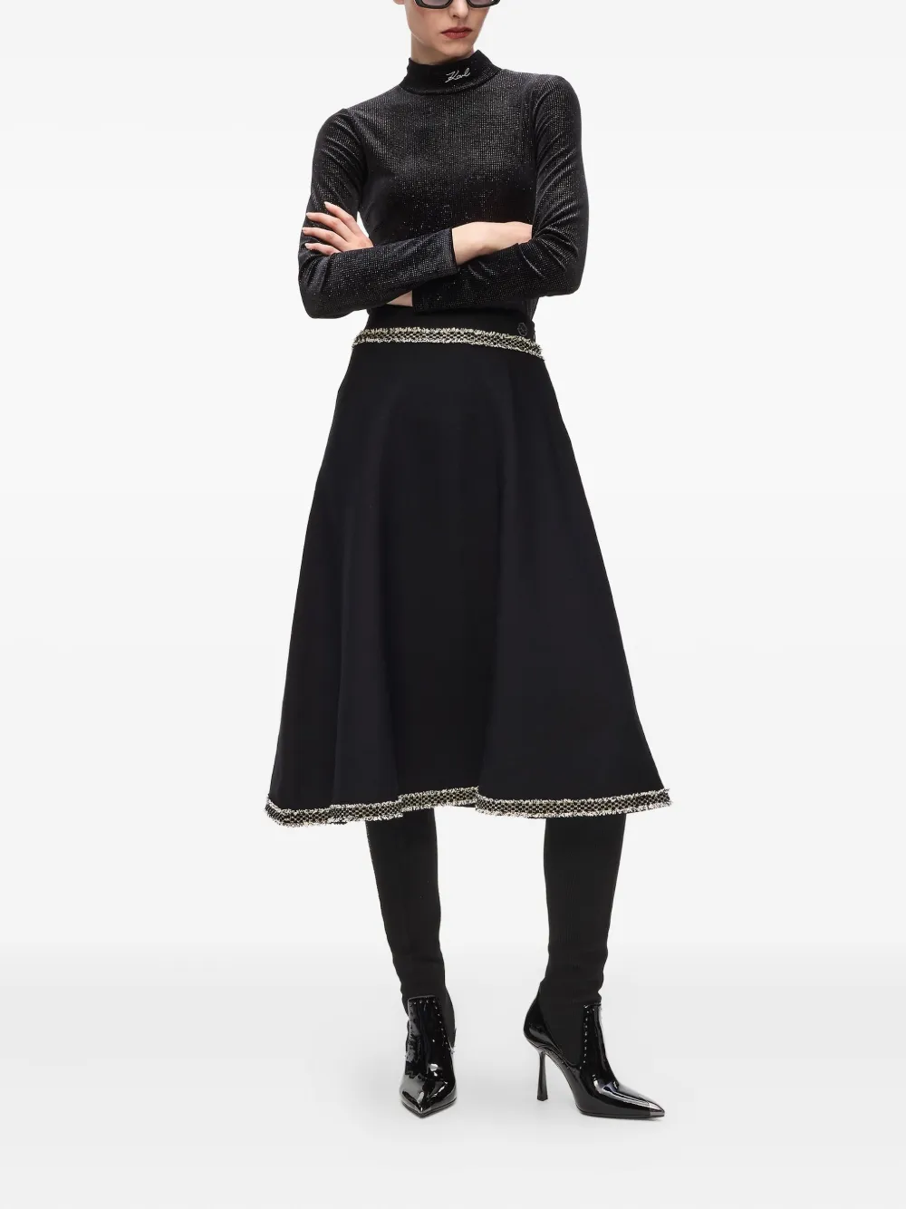 Karl Lagerfeld Gebreide rok met bouclé detail - Zwart