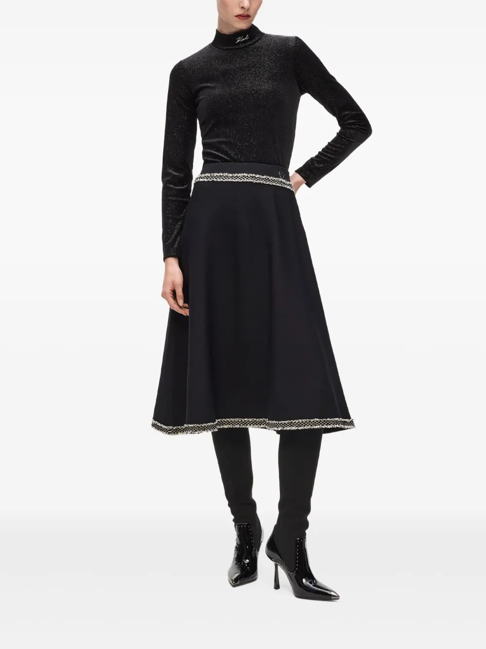 Karl Lagerfeld Gebreide rok met bouclé detail Zwart