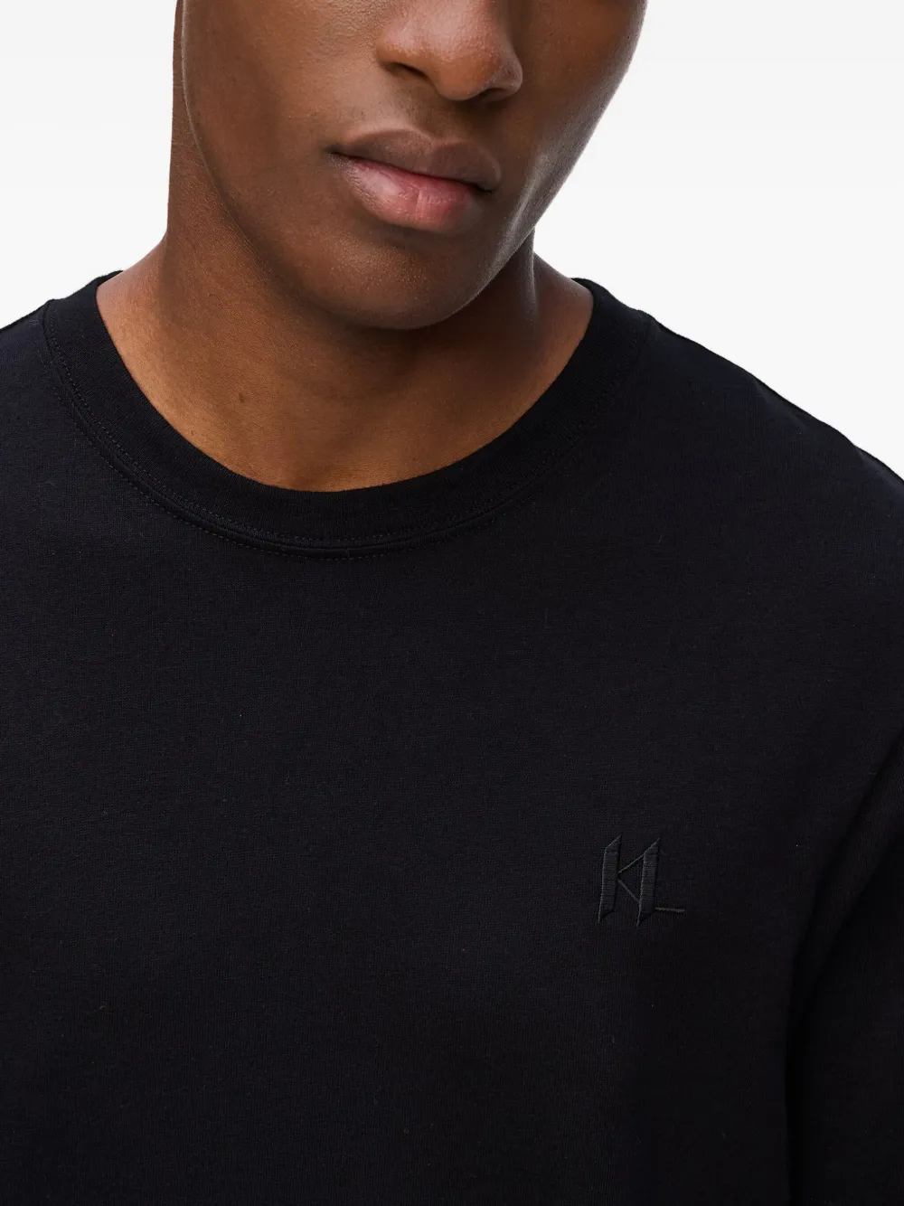 Karl Lagerfeld Embroidered-logo Crew-neck T-shirt In Black