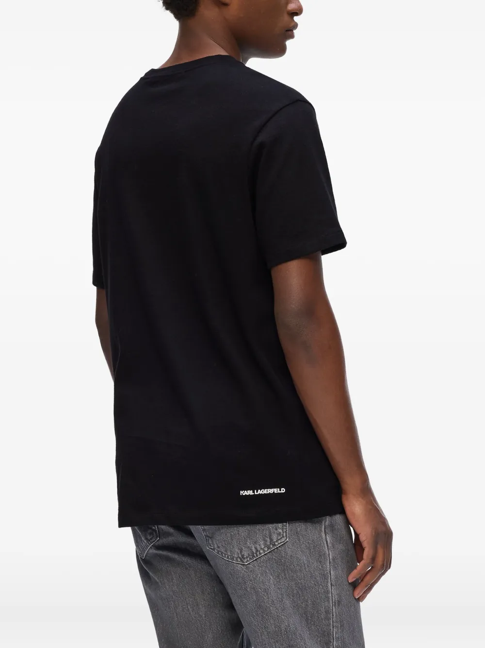 Karl Lagerfeld Embroidered-logo Crew-neck T-shirt In Black