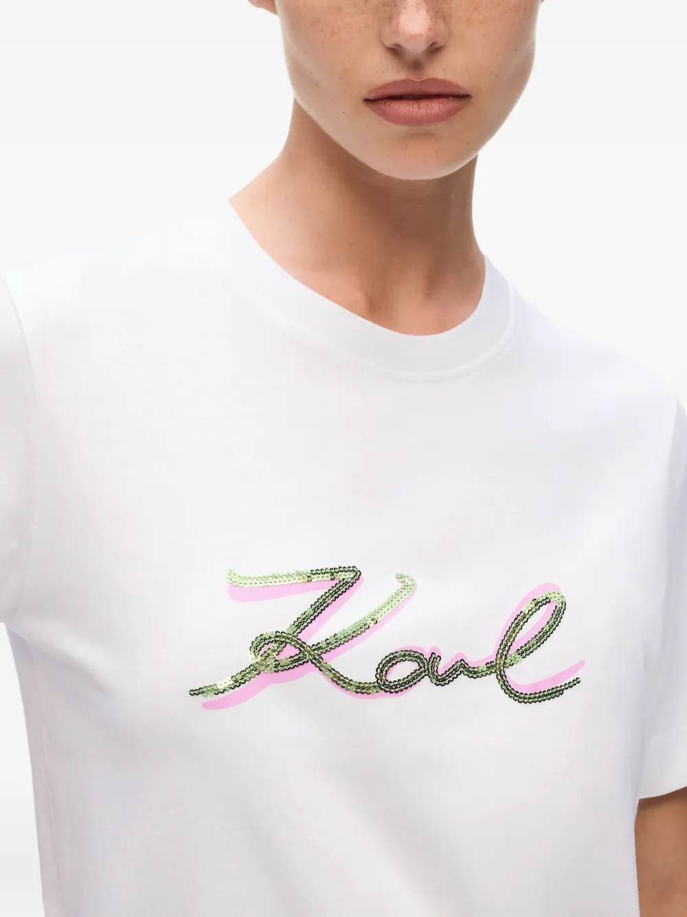 Karl Lagerfeld T-shirt van biologisch katoen met pailletten Wit