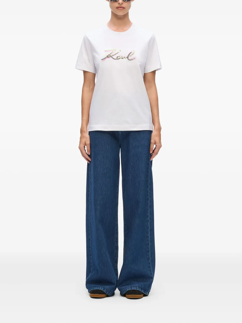 Karl Lagerfeld T-shirt van biologisch katoen met pailletten Wit