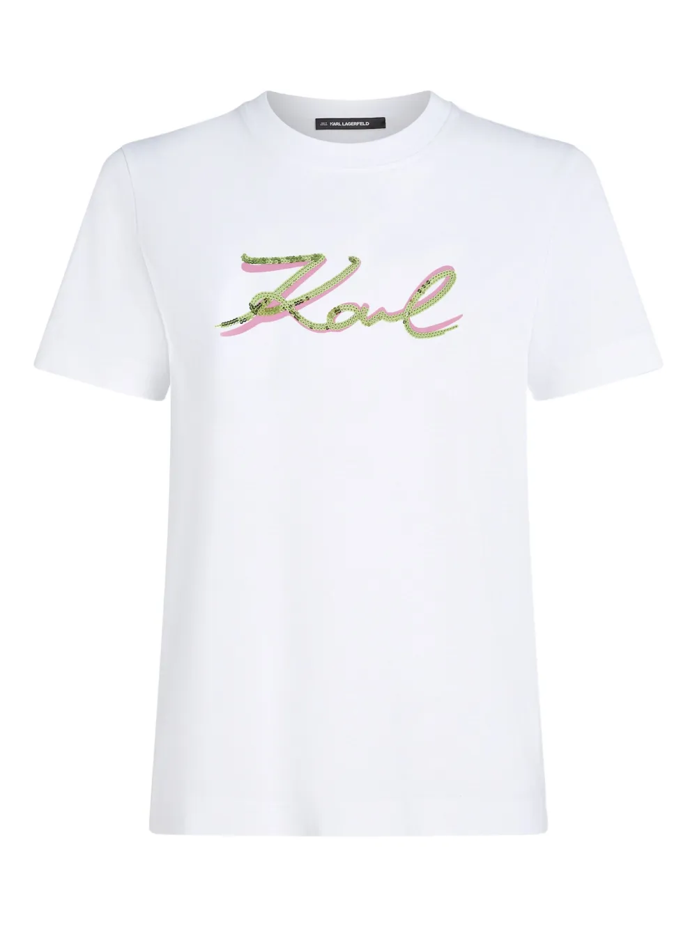 Karl Lagerfeld Sequin-signature Organic Cotton T-shirt In White