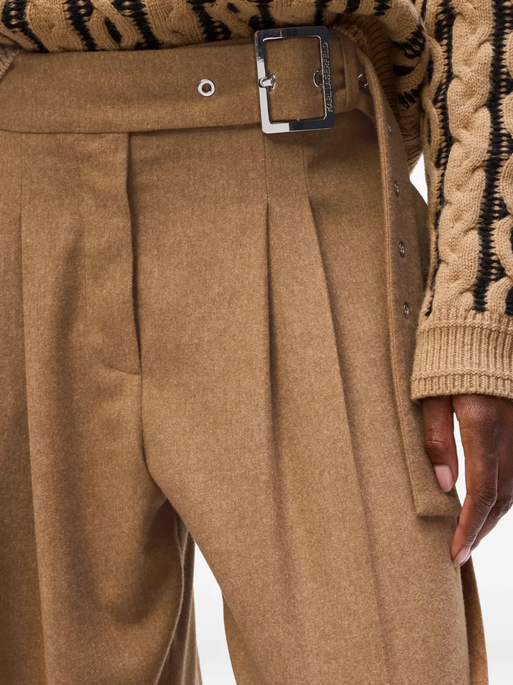 Karl Lagerfeld Plooibroek met wijde pijpen Beige