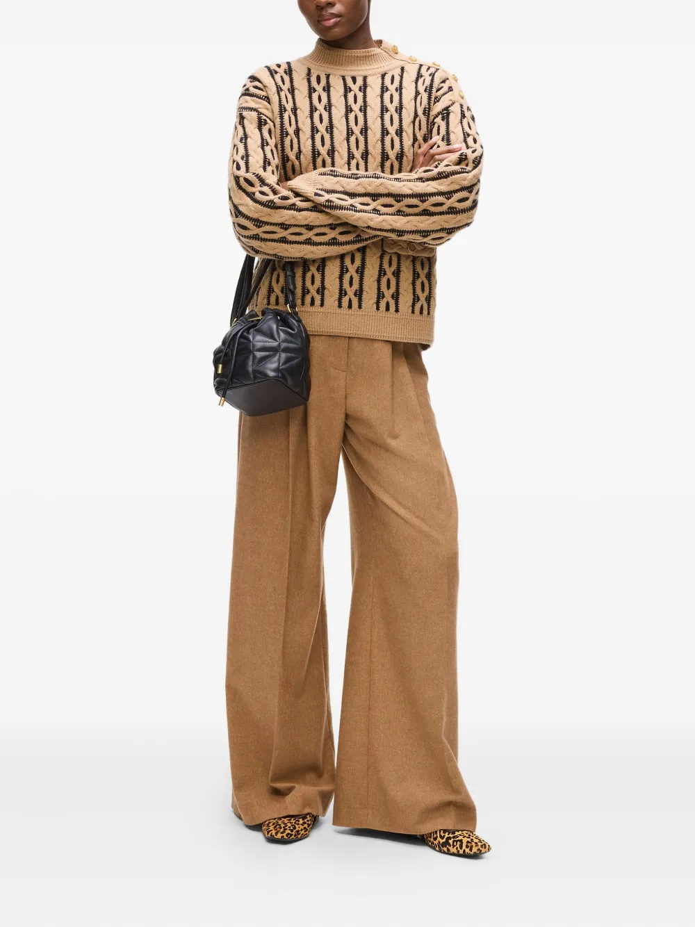 Karl Lagerfeld Plooibroek met wijde pijpen - Beige