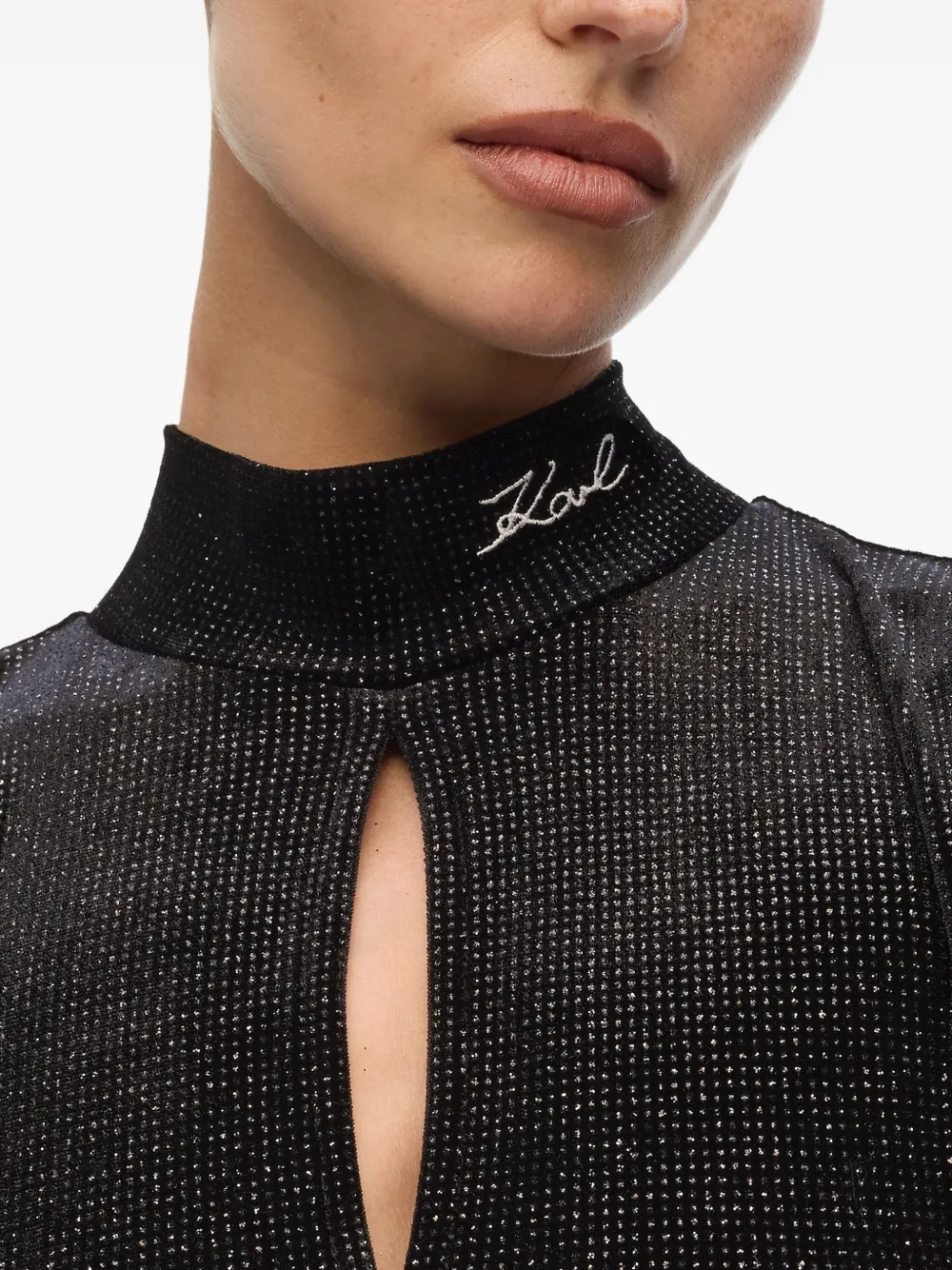 Karl Lagerfeld Sparkle High-neck Dress In Black