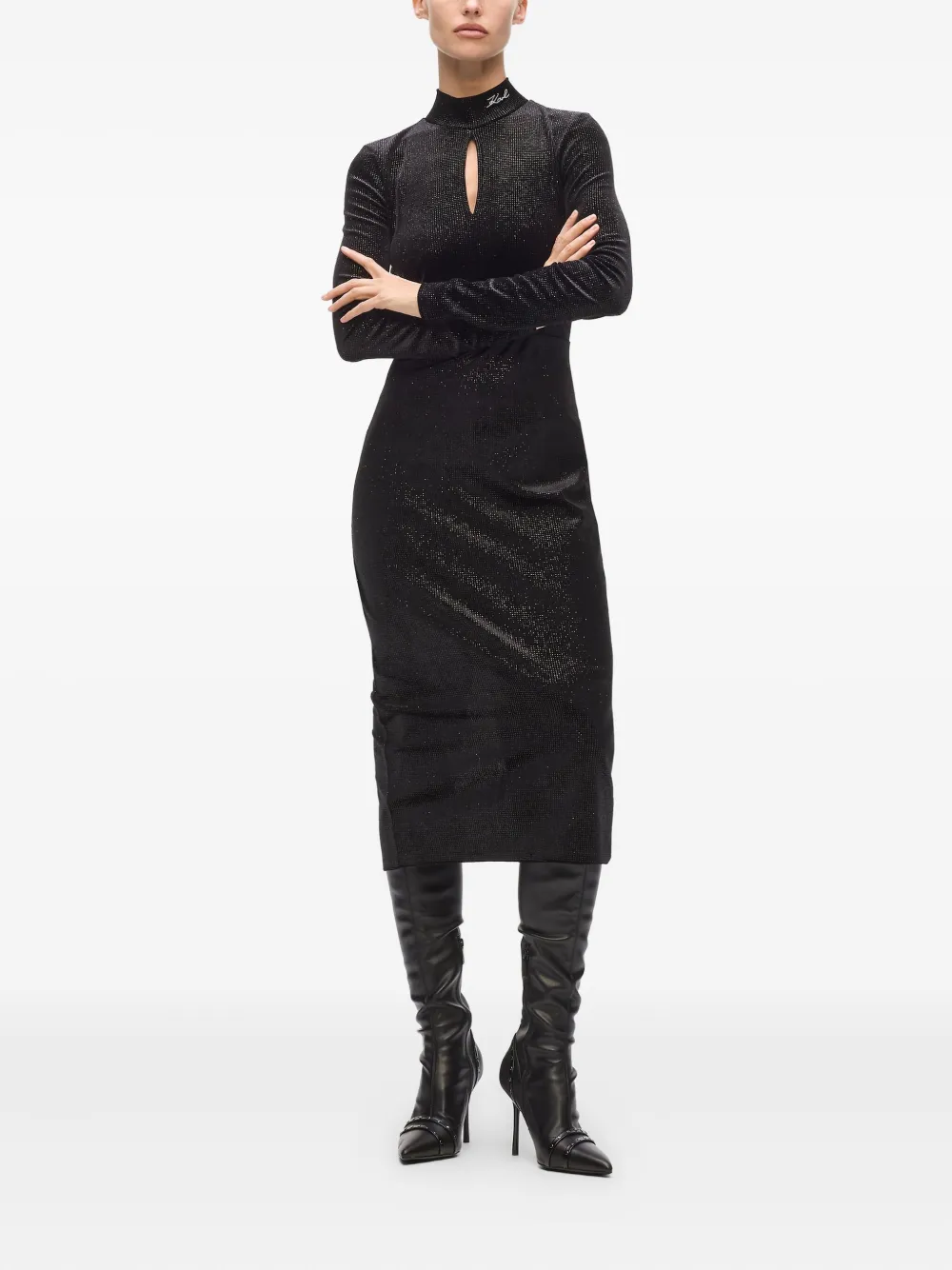 Karl Lagerfeld Sparkle jurk met hoge hals - Zwart
