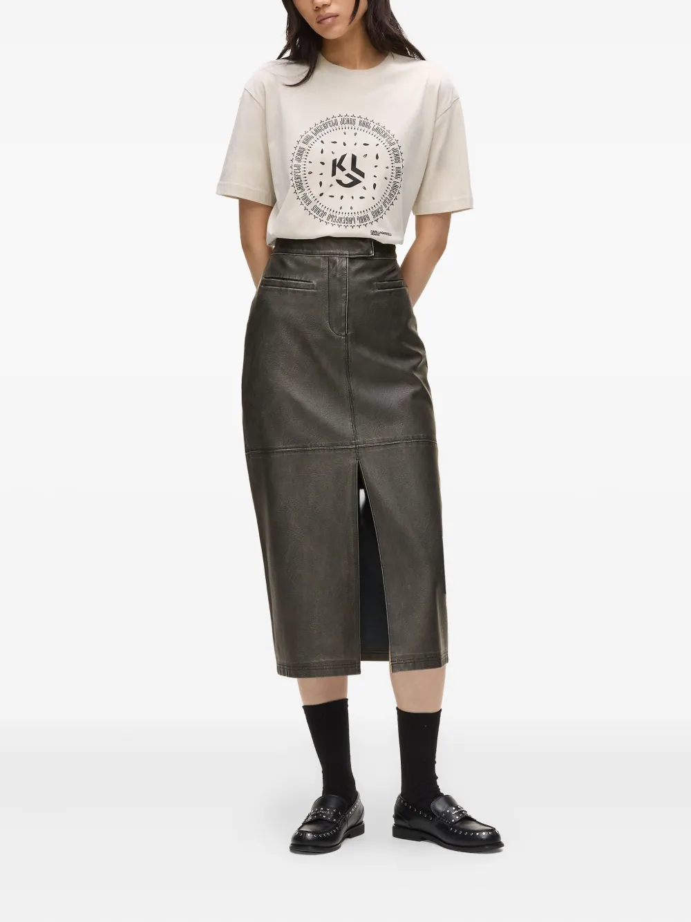 Karl Lagerfeld Jeans Gerafelde rok met split - Zwart