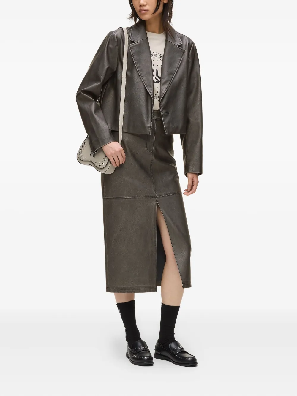 Karl Lagerfeld Jeans Distressed Split-front Skirt In Black