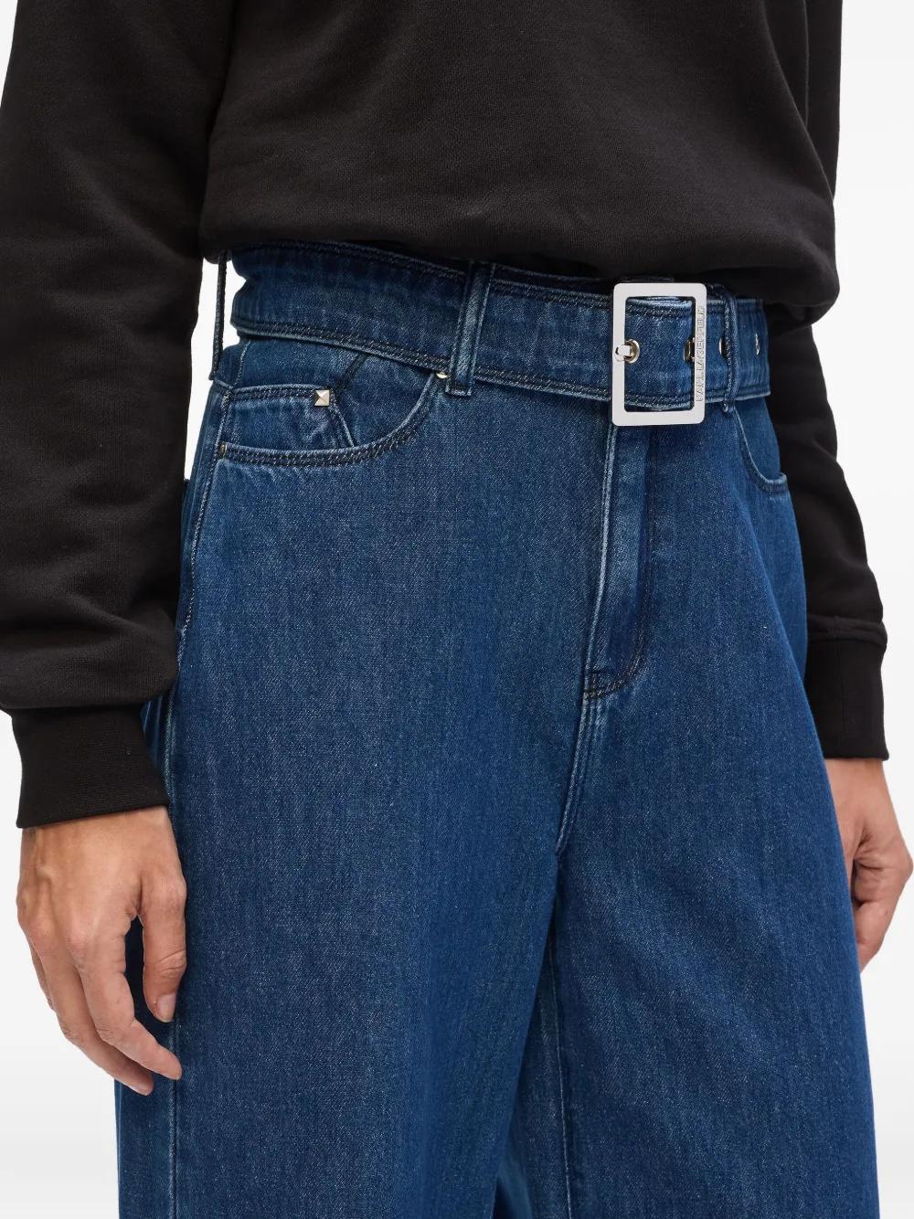 Karl Lagerfeld Broek met wijde pijpen met ceintuur Blauw