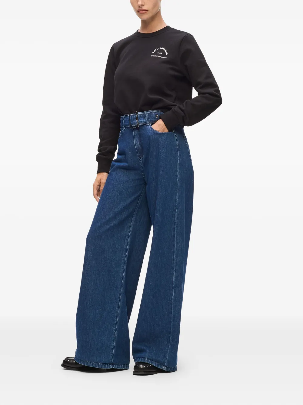 Karl Lagerfeld Broek met wijde pijpen met ceintuur Blauw