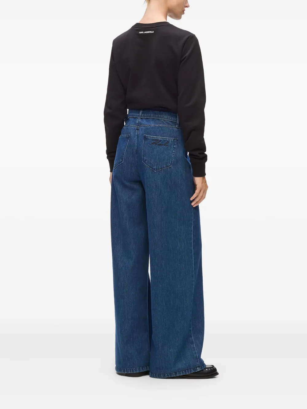 Karl Lagerfeld Broek met wijde pijpen met ceintuur Blauw