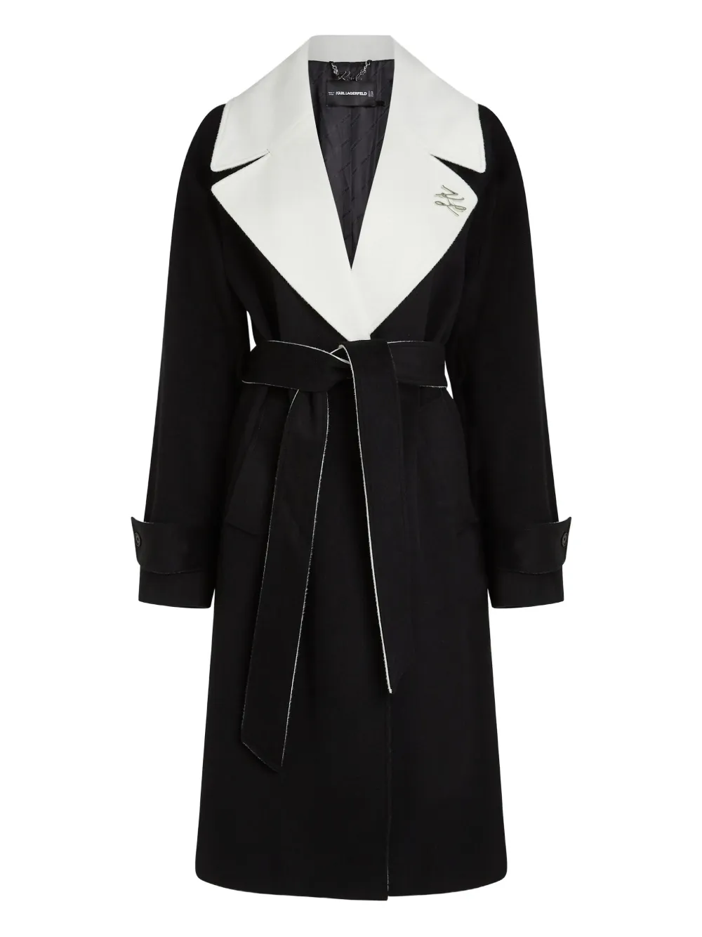 Karl Lagerfeld contrast-collar belted coat Zwart
