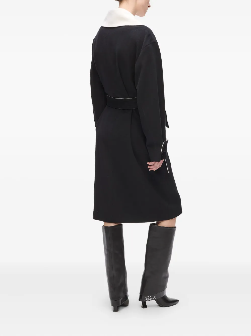 Karl Lagerfeld contrast-collar belted coat Zwart