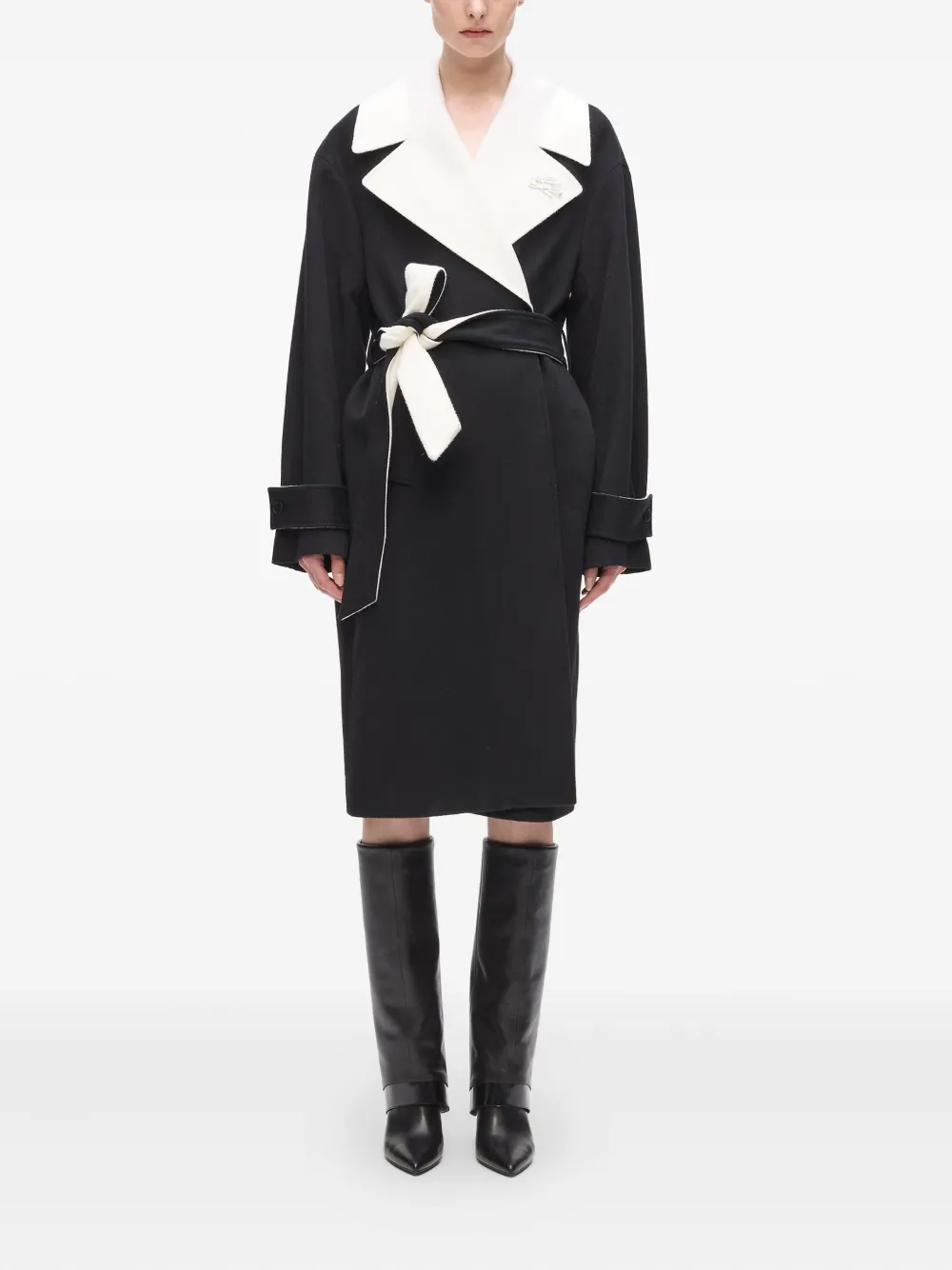Karl Lagerfeld contrast-collar belted coat Zwart