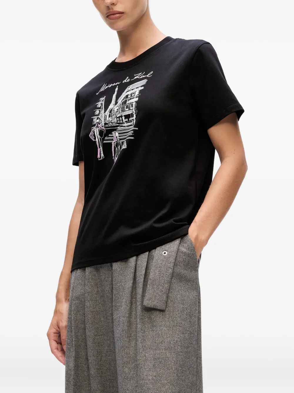 Karl Lagerfeld Paris Sketch-print T-shirt In Black