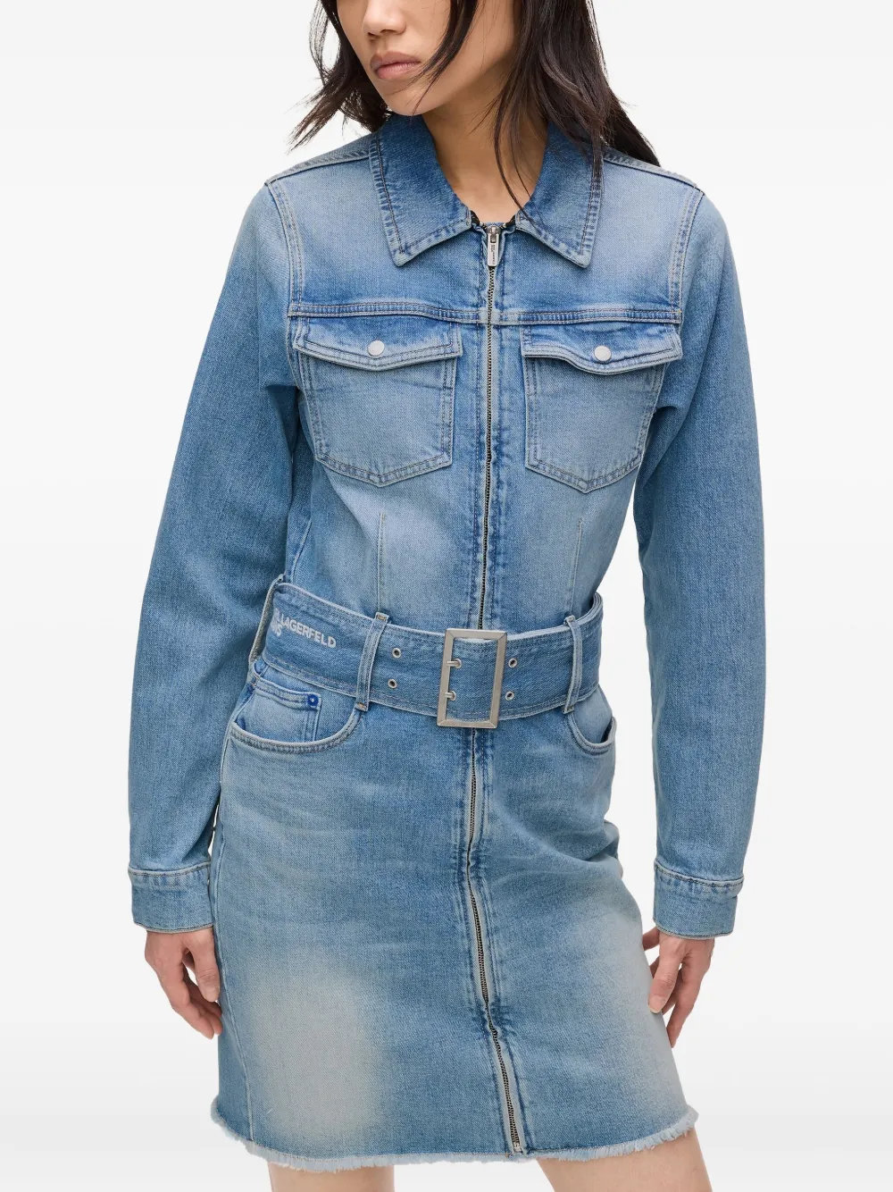Karl Lagerfeld Jeans Denim jurk met ceintuur en rits Blauw