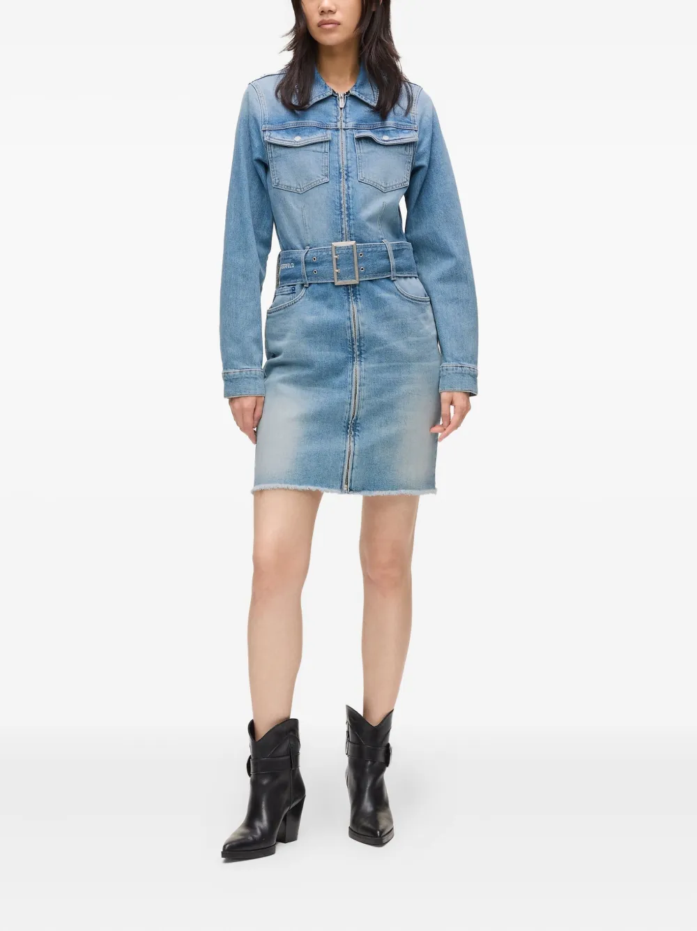 Karl Lagerfeld Jeans Denim jurk met ceintuur en rits - Blauw
