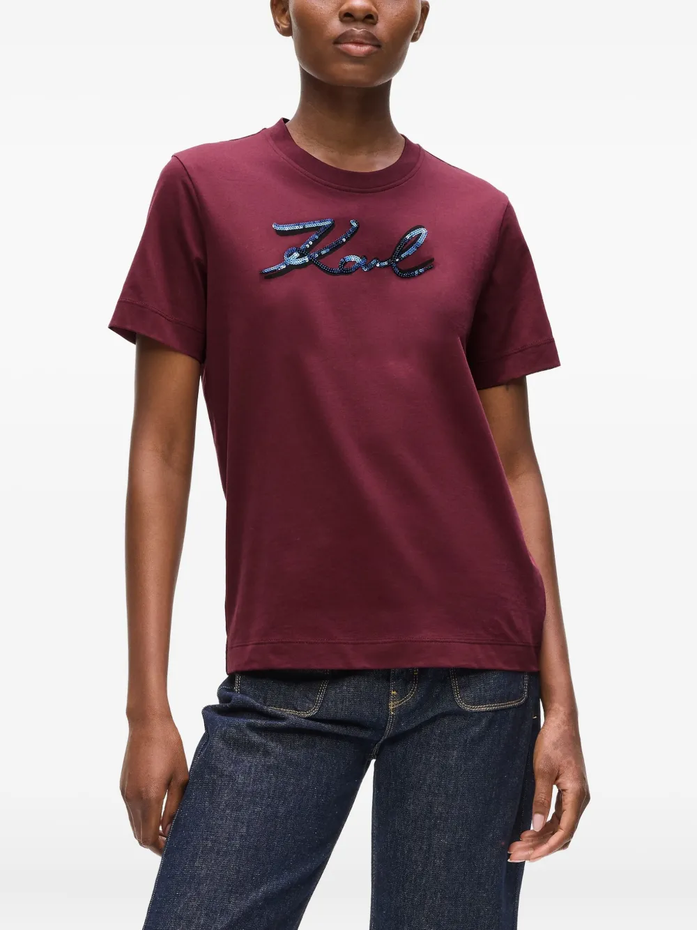 Karl Lagerfeld T-shirt met pailletten logo Rood