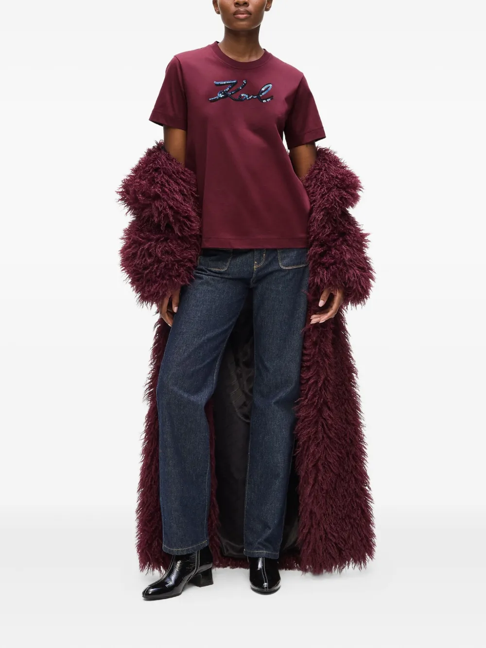 Karl Lagerfeld T-shirt met pailletten logo Rood