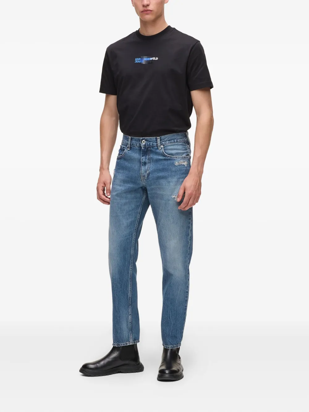 Karl Lagerfeld Jeans Gerafelde jeans met toelopende pijpen Blauw