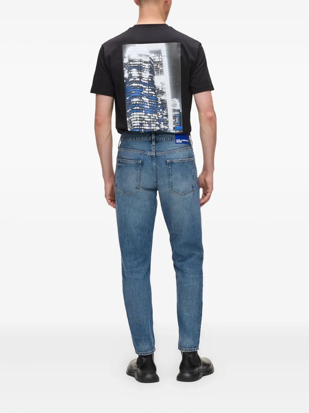 Karl Lagerfeld Jeans Gerafelde jeans met toelopende pijpen Blauw