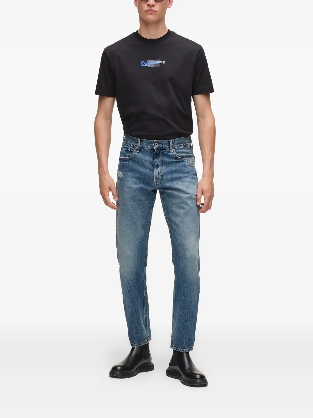 Karl Lagerfeld Jeans Gerafelde jeans met toelopende pijpen - Blauw