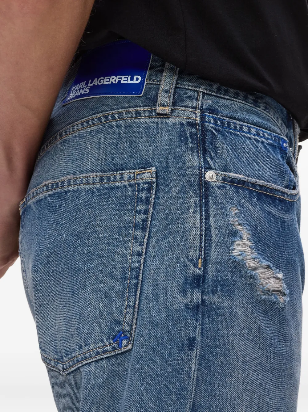 Karl Lagerfeld Jeans Gerafelde jeans met toelopende pijpen Blauw