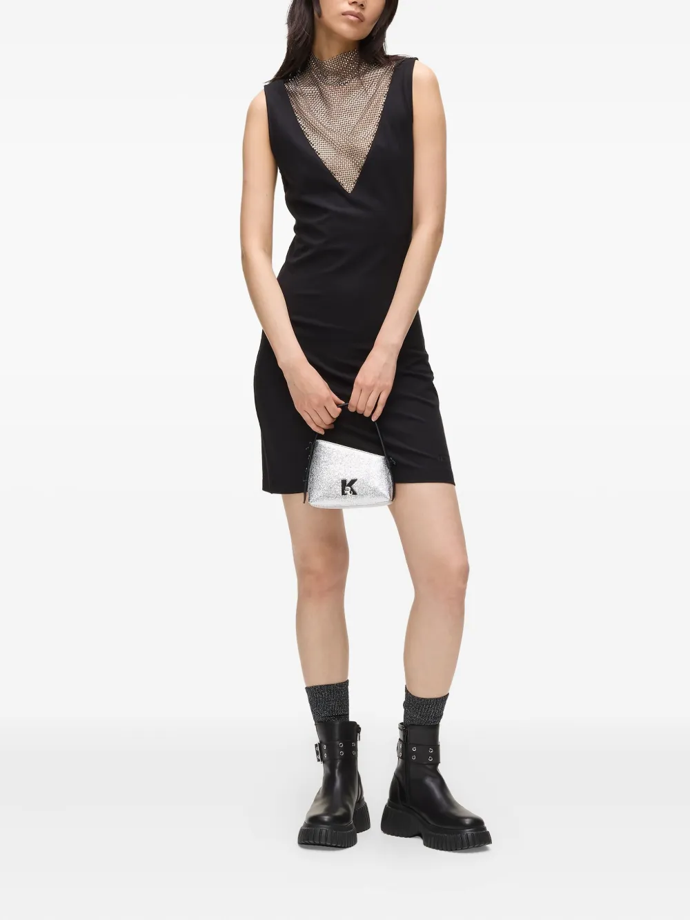 Karl Lagerfeld Jeans Mouwloze jurk verfraaid met mouwen - Zwart