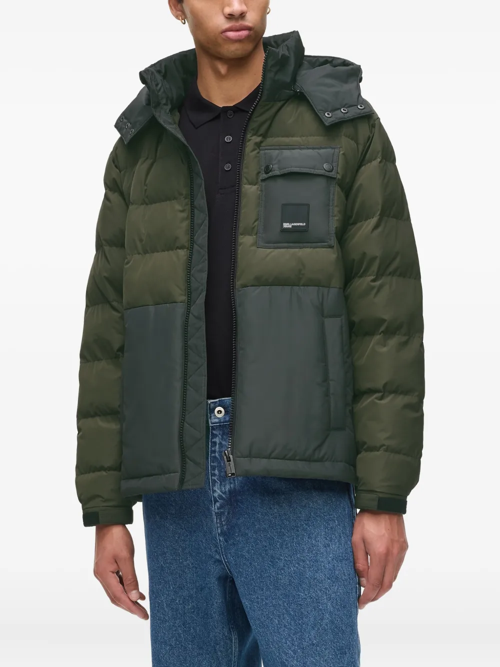 Karl Lagerfeld Jeans Donsjack met capuchon en vlakken Groen