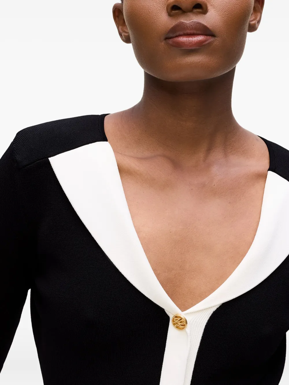 Karl Lagerfeld Contrast-collar Button Knit Dress In Black