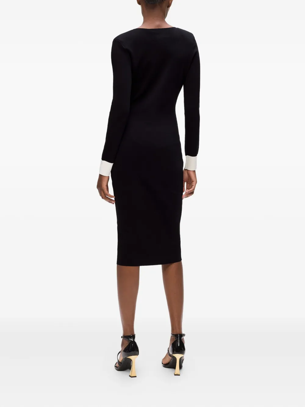 Karl Lagerfeld Contrast-collar Button Knit Dress In Black