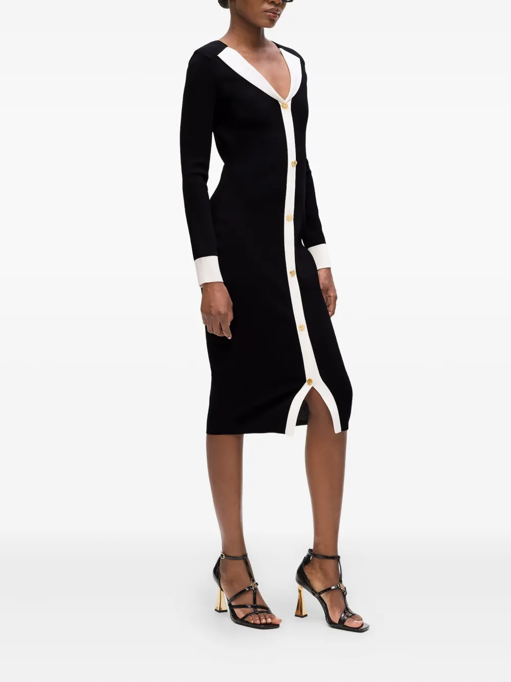 Karl Lagerfeld Contrast-collar Button Knit Dress In Black